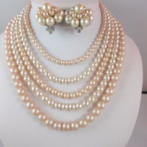Vintage 5 strand pearl & earring set